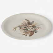Assiettes En Carton Fleurs Élégantes Feuillage et plumes (Angle)