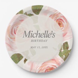 Assiettes En Carton Fleurs élégantes rose saumon pour un anniversaire