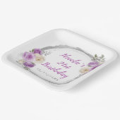 Assiettes En Carton Fleurs élégantes violettes et argentées Anniversai (Angulaire)