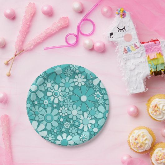 Assiettes En Carton Fleurs en plastique Retro 60s les années 70 motifs (Fête)