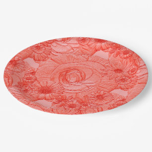 Assiettes En Carton Fleurs en relief - Tangérine-PAPIER PLAQUES