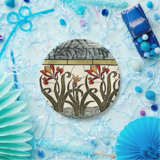 Assiettes En Carton Fleurs en verre tendu avec bordure en tan (Fête)