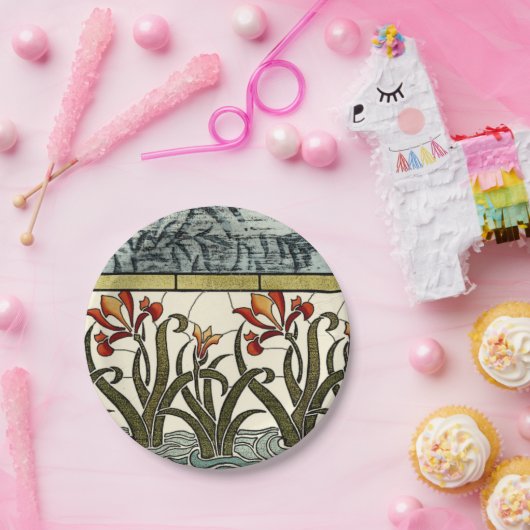 Assiettes En Carton Fleurs en verre tendu avec bordure en tan (Fête)