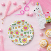 Assiettes En Carton Fleurs enfants rose jaune heureux Doodles de print (Fête)