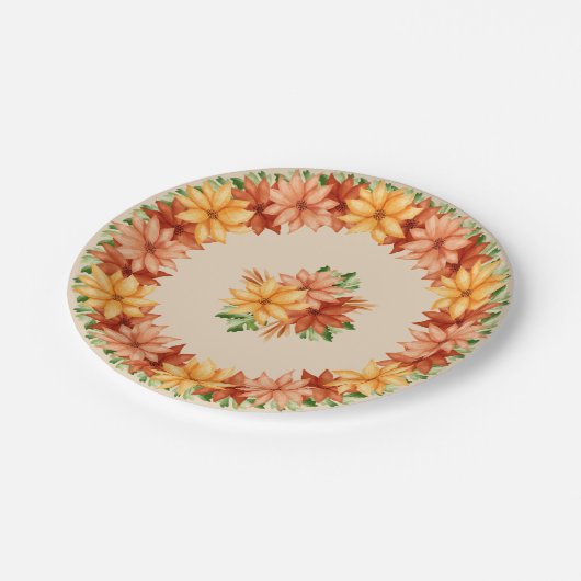 Assiettes En Carton Fleurs et feuilles d'automne (Angle)