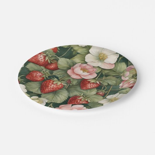 Assiettes En Carton Fleurs et fraises "Berry in Love" (Angle)