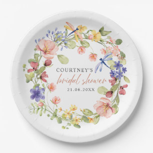 Assiettes En Carton Fleurs et libellules Fête des mariées romantique