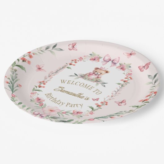 Assiettes En Carton Fleurs et ours Plaque d'anniversaire (Angle)
