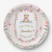 Assiettes En Carton Fleurs et ours Plaque d'anniversaire (Devant)