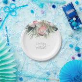 Assiettes En Carton Fleurs et palmiers roses tropicaux Mariage vert (Fête)