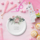 Assiettes En Carton Fleurs et palmiers roses tropicaux Mariage vert (Fête)