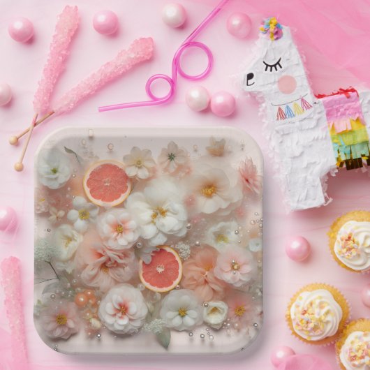 Assiettes En Carton Fleurs et pamplemousses Abstraites (Fête)