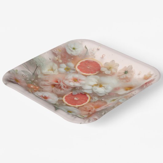 Assiettes En Carton Fleurs et pamplemousses Abstraites (Angulaire)
