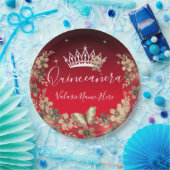 Assiettes En Carton Fleurs et papillon Quinceanera Or rouge (Fête)