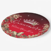 Assiettes En Carton Fleurs et papillon Quinceanera Or rouge (Angle)