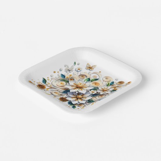 Assiettes En Carton Fleurs et papillons en quilling de papier (Angulaire)