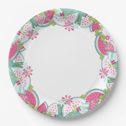 Assiettes En Carton Fleurs et Pastèques (Devant)