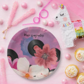 Assiettes En Carton Fleurs et vinyle (Fête)