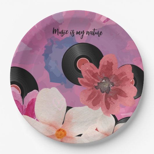 Assiettes En Carton Fleurs et vinyle (Devant)