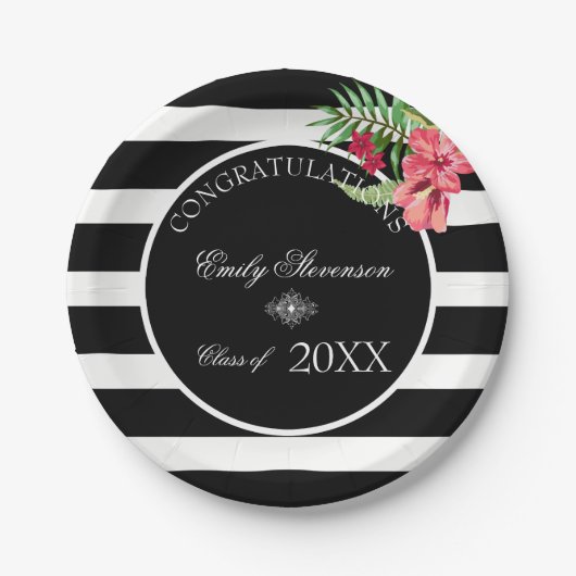 Assiettes En Carton Fleurs exotiques Grandes Bleues Noires- Graduation (Devant)