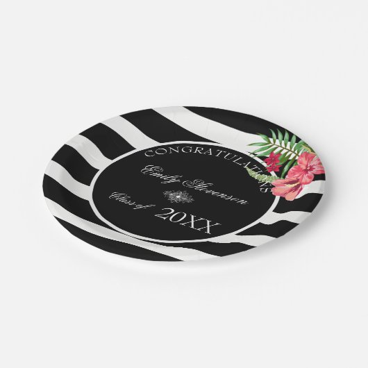 Assiettes En Carton Fleurs exotiques Grandes Bleues Noires- Graduation (Angle)