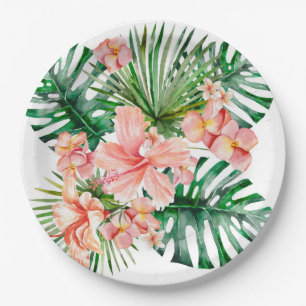 Assiettes En Carton Fleurs exotiques tropicales de ketmie de jungle