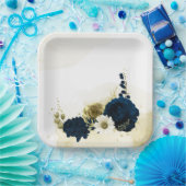 Assiettes En Carton fleurs Extraordinaires en ivoire bleu marine (Fête)