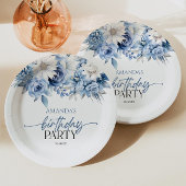 Assiettes En Carton Fleurs florales bleu Dusty Fête d'anniversaire
