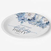 Assiettes En Carton Fleurs florales bleu Dusty Fête d'anniversaire (Angle)