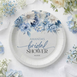 Assiettes En Carton Fleurs Florales Bleu Poussiéreux Réception de Mari