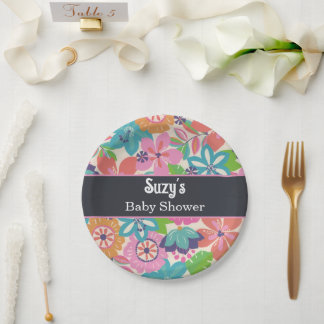 Assiettes En Carton Fleurs florales Botanique fille baby shower tropic