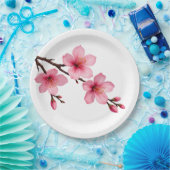 Assiettes En Carton Fleurs florales de cerisier rose blanc (Fête)
