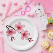 Assiettes En Carton Fleurs florales de cerisier rose blanc (Fête)