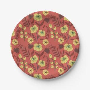 Assiettes En Carton Fleurs florales sans coutures motifs jaunes et rou