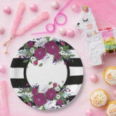 Assiettes En Carton Fleurs Florales Violettes Noires Et Blanches (Fête)