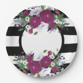 Assiettes En Carton Fleurs Florales Violettes Noires Et Blanches (Devant)