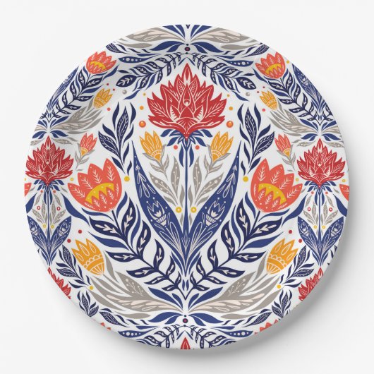 Assiettes En Carton Fleurs folkloriques motif (Devant)