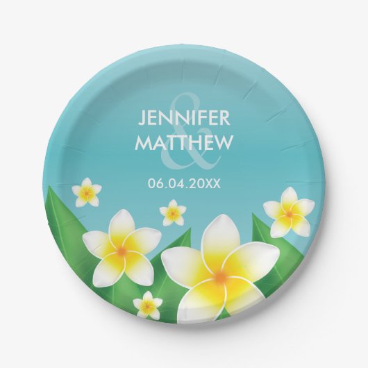 Assiettes En Carton Fleurs Frangipani Blanches Sur Mariage Tropical Bl (Devant)