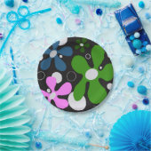 Assiettes En Carton Fleurs funky en vert, rose & bleu (Fête)