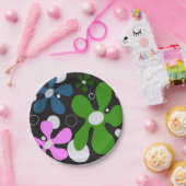 Assiettes En Carton Fleurs funky en vert, rose & bleu (Fête)