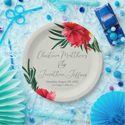 Assiettes En Carton Fleurs hawaïennes tropicales sur Elegant Sage Gree (Fête)