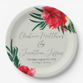 Assiettes En Carton Fleurs hawaïennes tropicales sur Elegant Sage Gree (Devant)