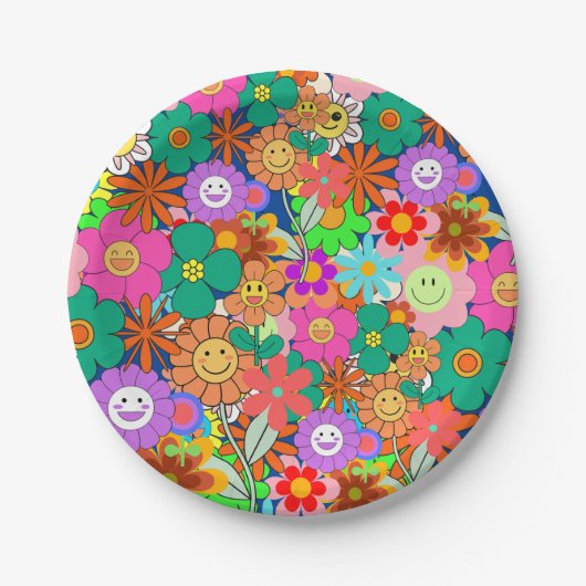 Assiettes En Carton Fleurs hippies Boho Super rétros (Devant)