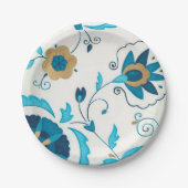 Assiettes En Carton Fleurs Indigo dorées avec Arrière - plan blanc (Devant)