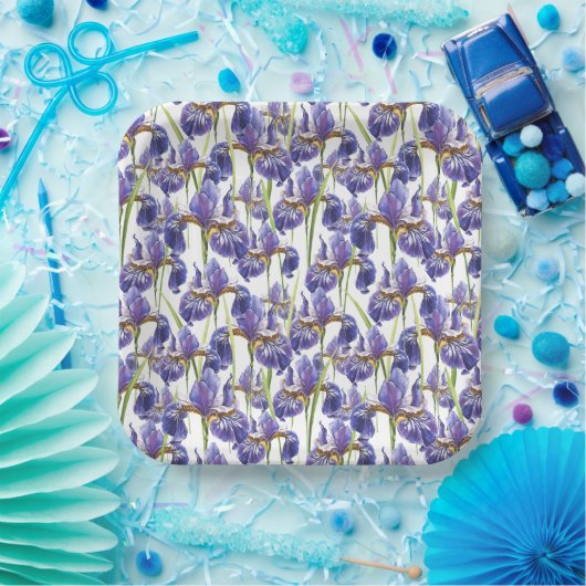 Assiettes En Carton Fleurs Iris Violettes (Fête)