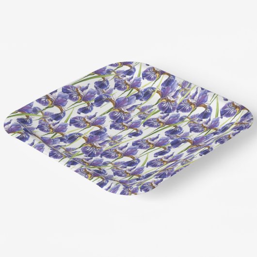Assiettes En Carton Fleurs Iris Violettes (Angulaire)