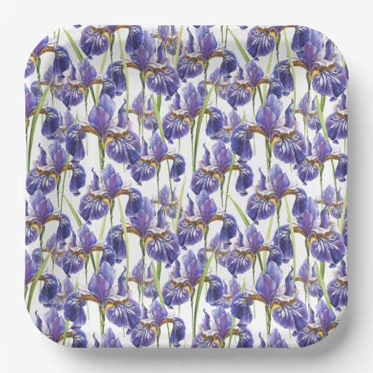 Assiettes En Carton Fleurs Iris Violettes (Recto)