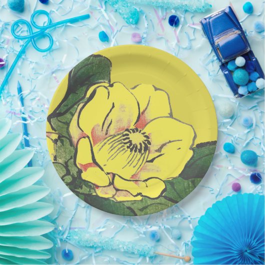 Assiettes En Carton FLEURS JAPONAISES JAUNE EN Plaque Papier (Fête)