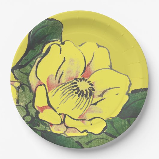 Assiettes En Carton FLEURS JAPONAISES JAUNE EN Plaque Papier (Devant)