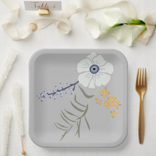 Assiettes En Carton Fleurs Jaune Bleu Événement Botanique
